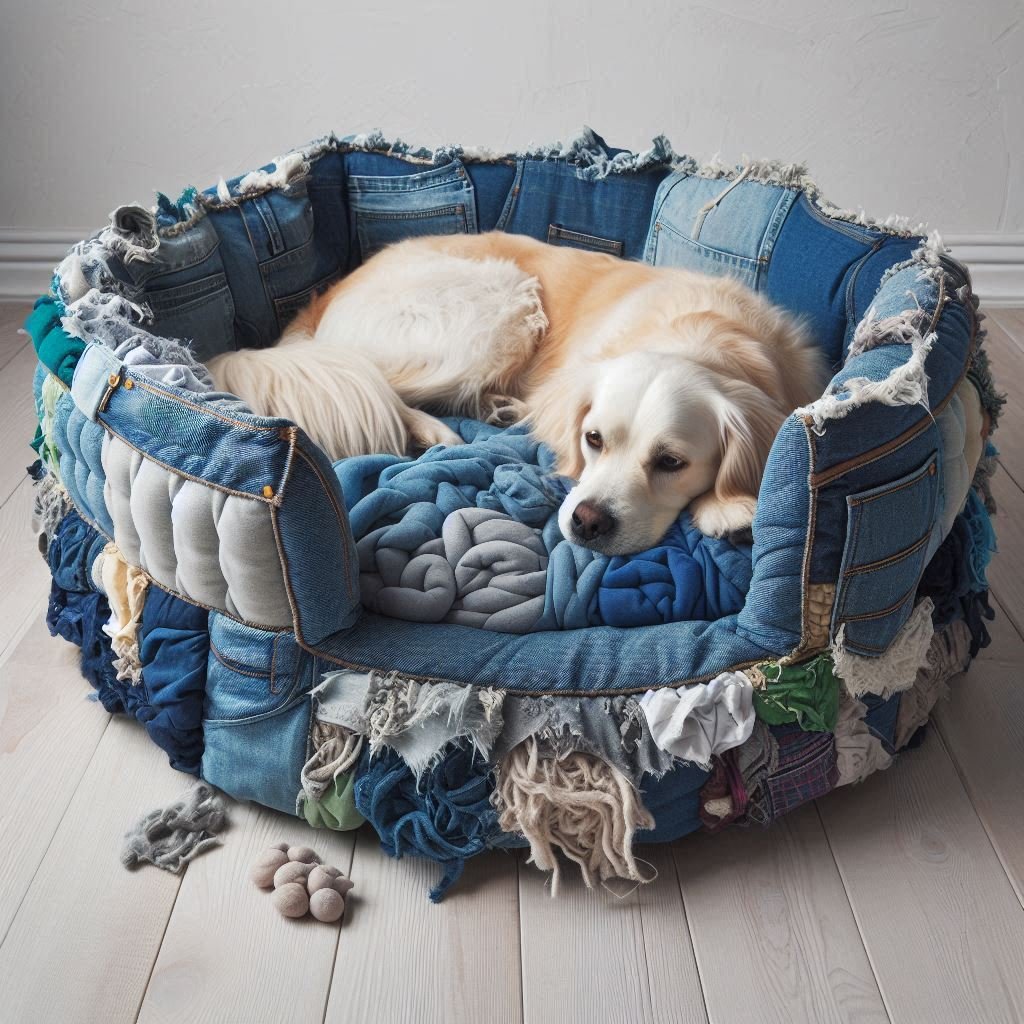 cama casera para perros, cama reciclada para perros, cama para perro hecha con materiales reciclados